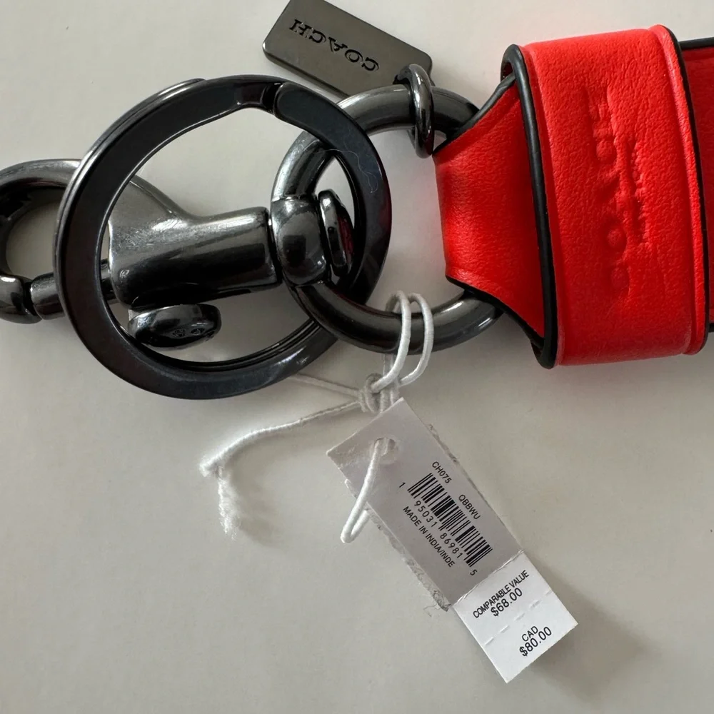 COACH Large Loop Key Fob Red Orange / Gunmetal NWT $80